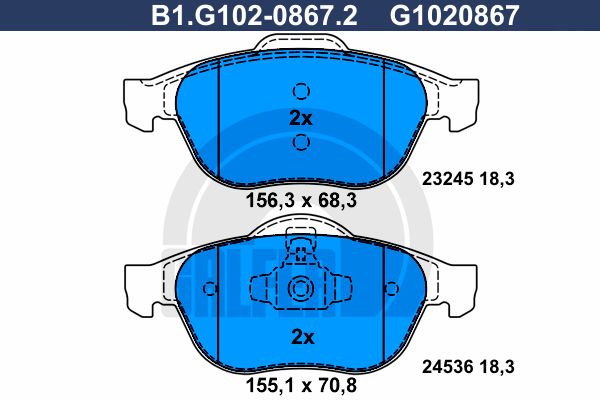 Комплект тормозных дисковых колодок GALFER B1.G102-0867.2