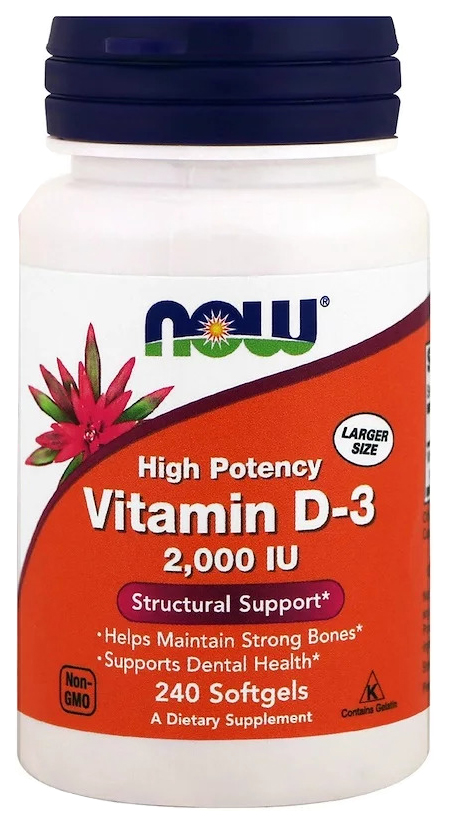 Купить Витамин D NOW Vitamin D-3 2000 Me капсулы 240 шт., США