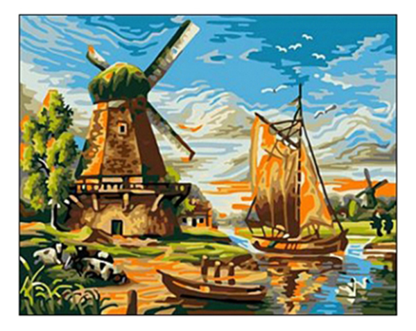 

Рисование по номерам мельница 40x50 см Рыжий кот b104, Мельница