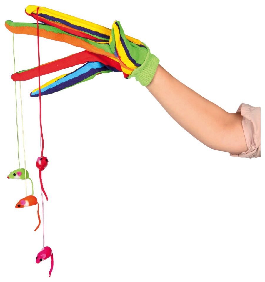 

Дразнилка для кошек TRIXIE Glove with Mice флис, разноцветный, 34 см, Glove with Mice