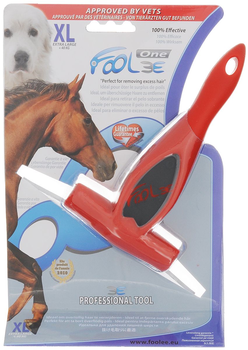 Дешеддер Foolee One XL для лошадей и для собак гигантских и крупных пород, красный