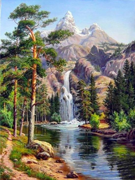 

Алмазная вышивка Алмазная Живопись Горный водопад, 30x40 см, Горный водопад