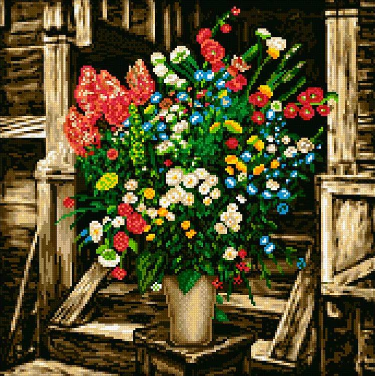 

Алмазная вышивка Паутинка Полевой букет, 40x40 см, Полевой букет