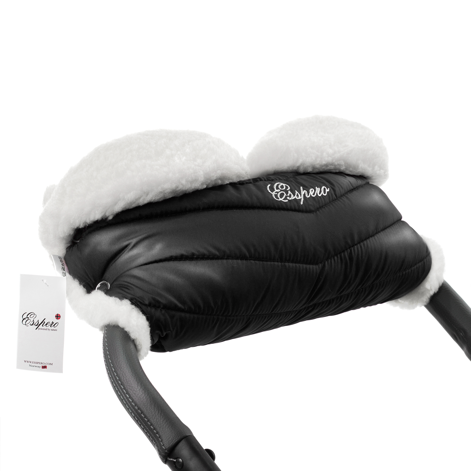 Муфта для рук на коляску Esspero Cosy White, натуральная шерсть, Black варежки на коляску stokke стокке stroller mittens onyx black 531201