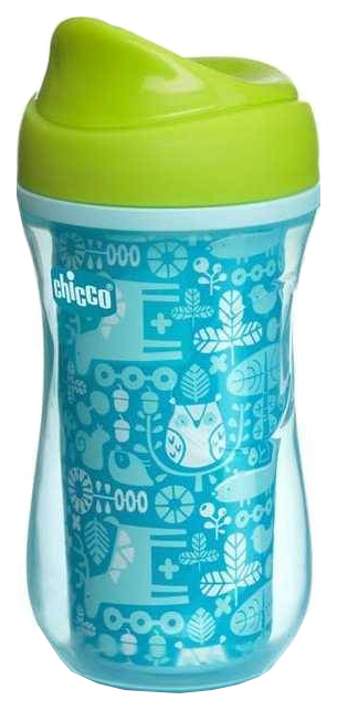 Купить Чашка-поильник Chicco Active Cup носик с ободком 266 мл Голубой с орнаментом,