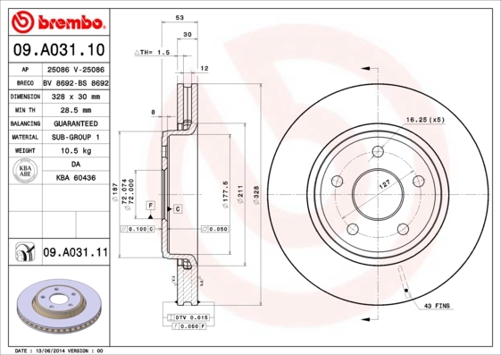 фото Тормозной диск brembo 09a03110