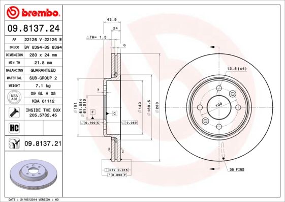 фото Тормозной диск brembo 09.8137.21