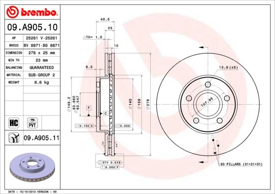 фото Тормозной диск brembo 09.a905.11