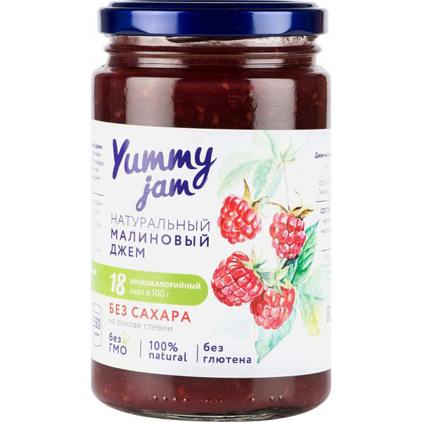 Натуральный низкокалорийный джем без сахара Yummy Jam, 350 г, малиновый