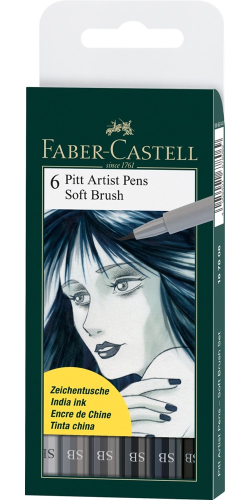 фото Faber castell набор капиллярных ручек 6 оттенков серого pitt artist pen soft brush faber-castell