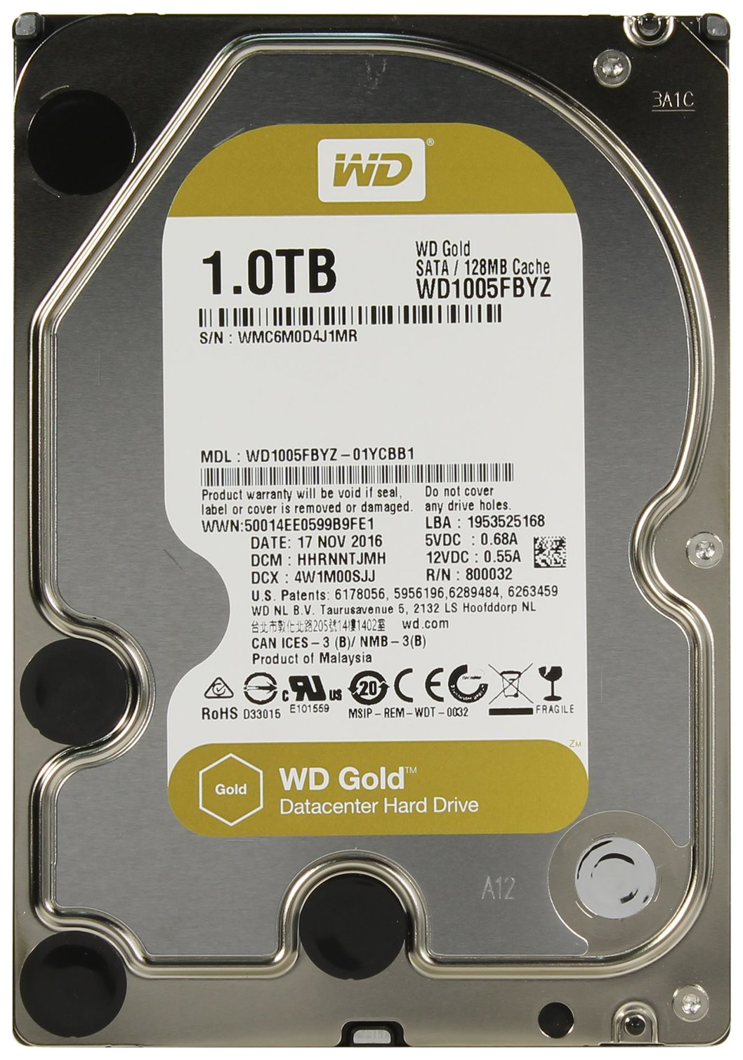 

Жесткий диск WD Gold 1ТБ (WD1005FBYZ), Gold