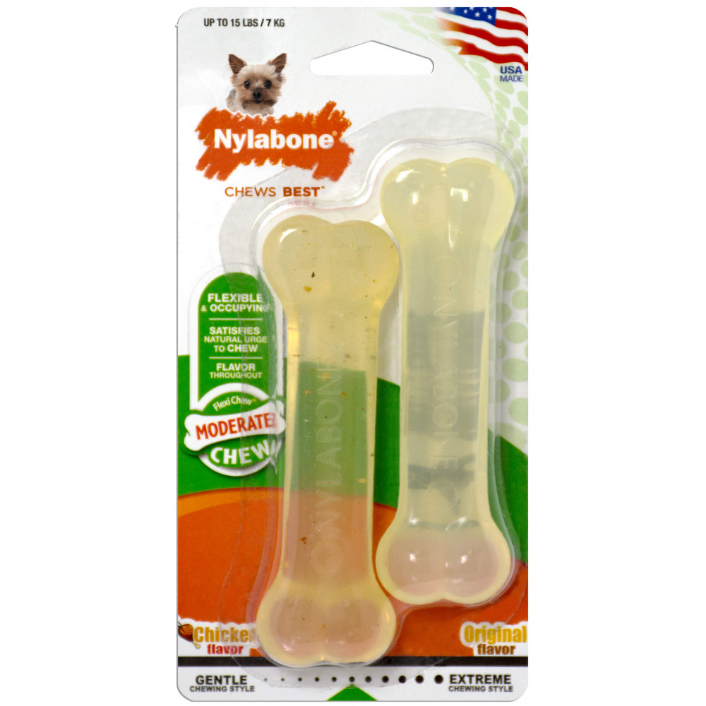 Игрушка для собак NYLABONE Набор Косточки умеренно жесткие с ароматом курицы XS