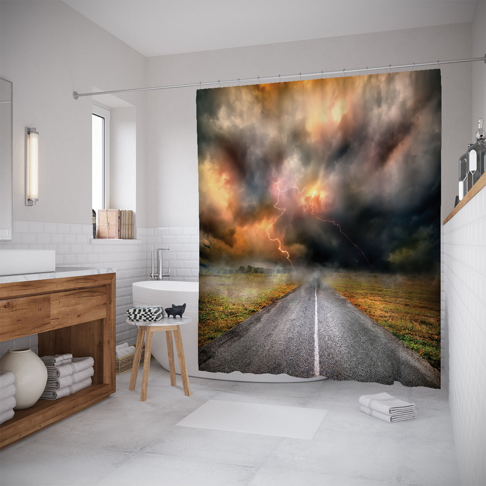 

Штора для ванной JoyArty «Грозовая дорога» 180x200, Серый