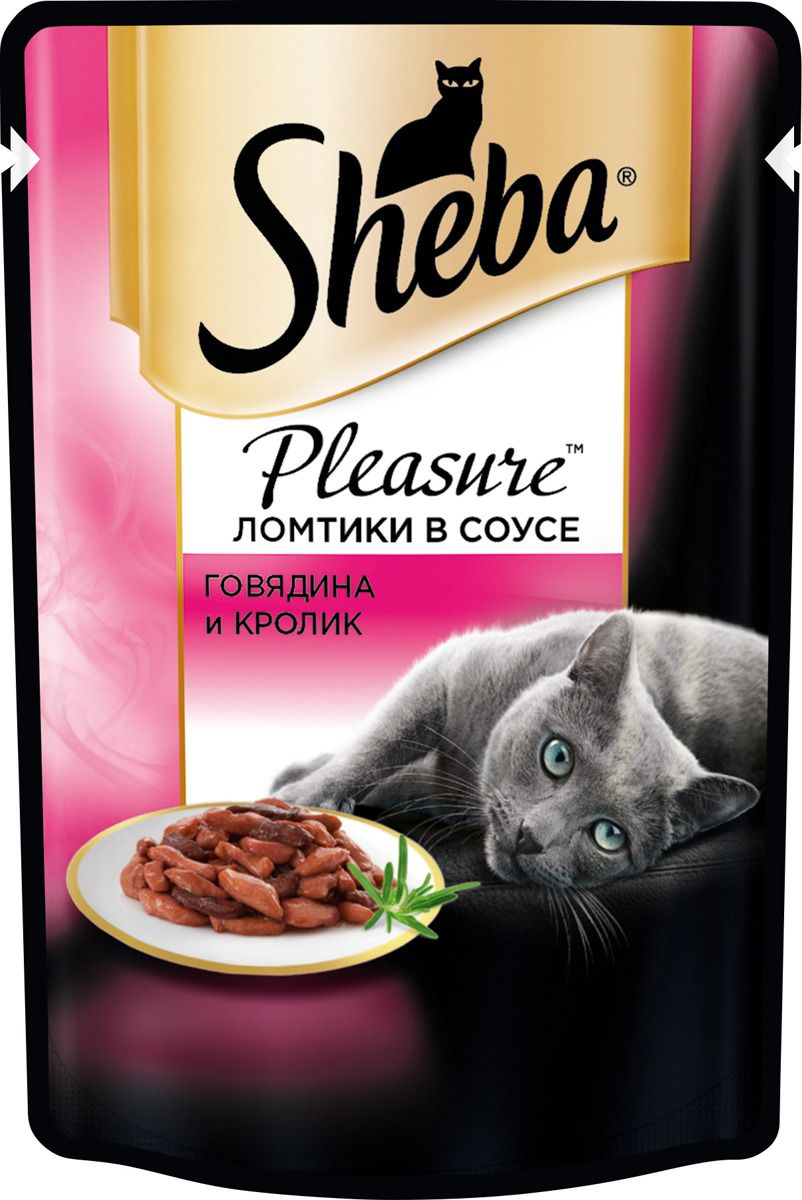 фото Влажный корм для кошек sheba pleasure ломтики из говядины и кролика в соусе, 85г