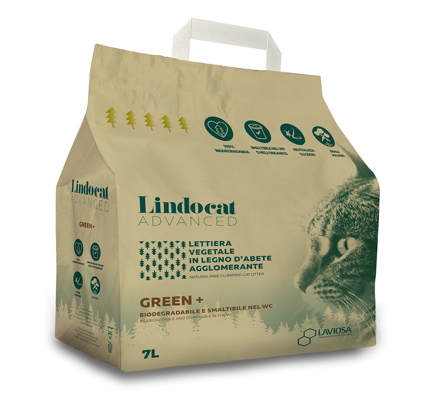 фото Впитывающий наполнитель lindocat advanced green + древесный, 2.8 кг, 7 л