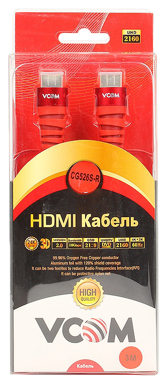 

Кабель VCOM HDMI - HDMI 3м Red/Black (CG526S), CG526S