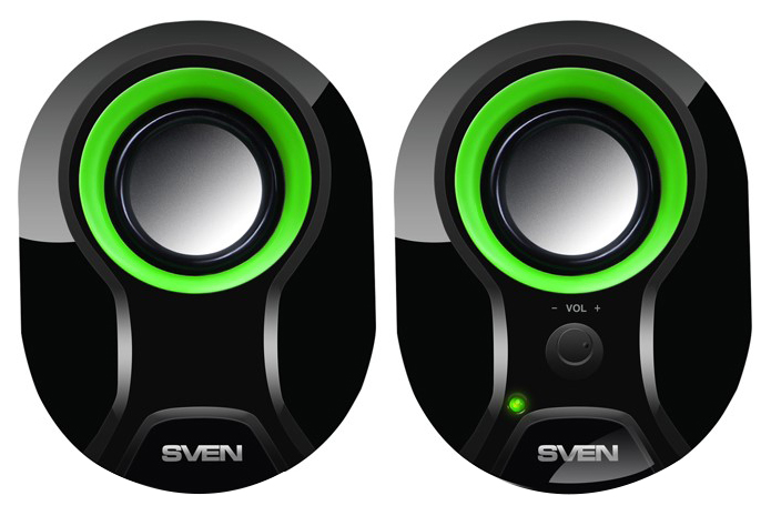 фото Колонки для компьютера sven sps-290, black/зеленый, 5 вт, питание usb