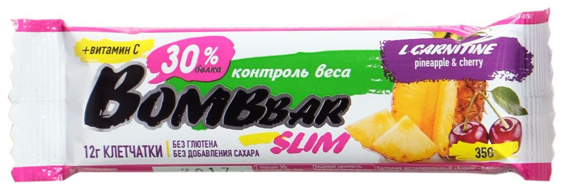 фото Батончик с l-карнитином bombbar slim bar l-carnitine 35 г ананас-вишня