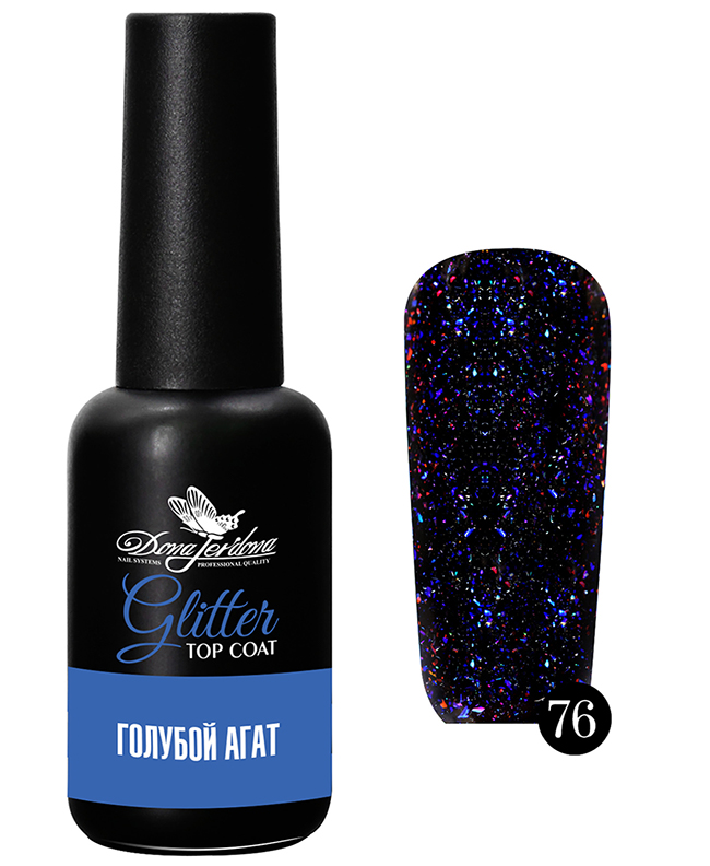 Топ с глиттером Dona Jerdona Glitter Top Coat Голубой агат 10 мл