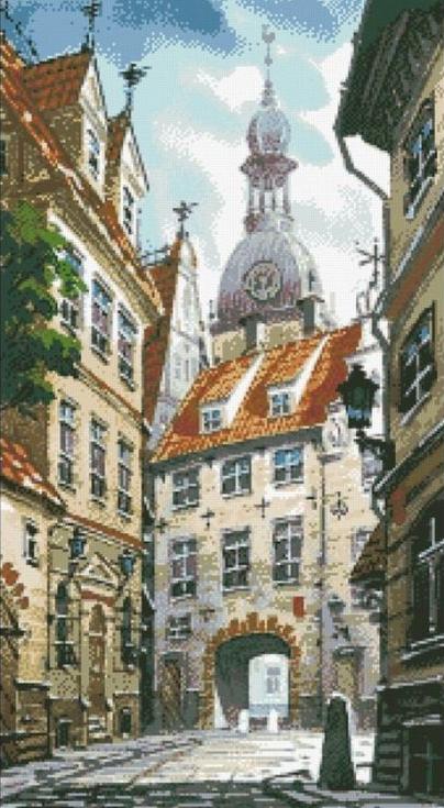 

Алмазная вышивка Паутинка Рижская улочка, 40x72 см, Рижская улочка