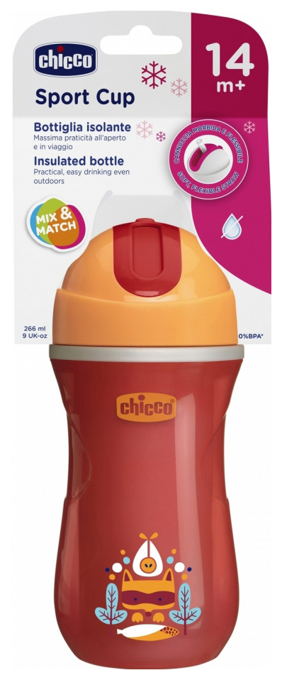 фото Чашка-поильник chicco sport cup с трубочкой 266 мл красный