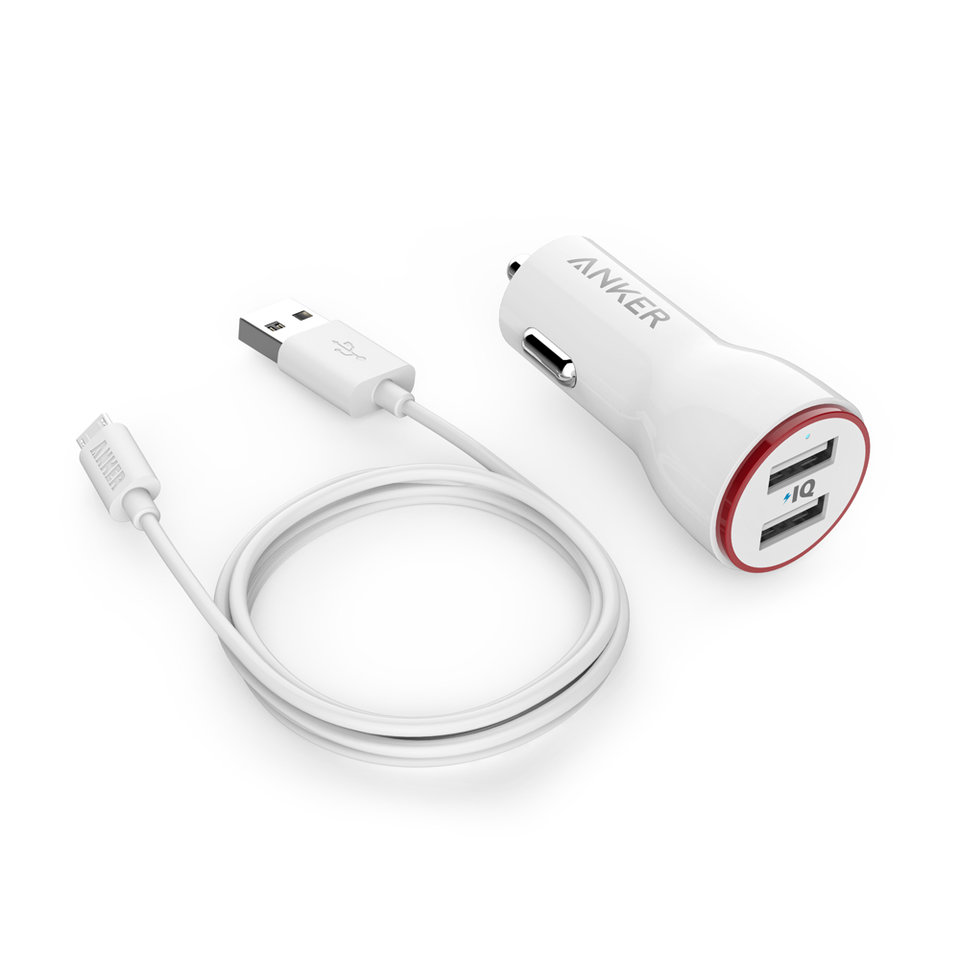 фото Автомобильное зарядное устройство anker powerdrive 2+ micro usb белый