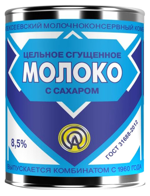 

Молоко цельное сгущенное Алексеевское 8.5% с сахаром гост 380 г