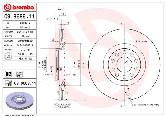 фото Тормозной диск brembo 09.8689.11