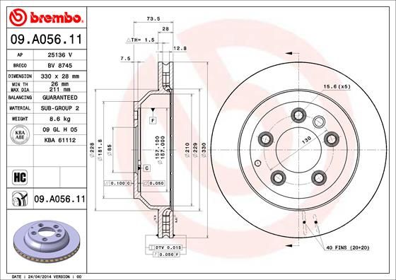 Тормозной диск brembo 09.A056.11
