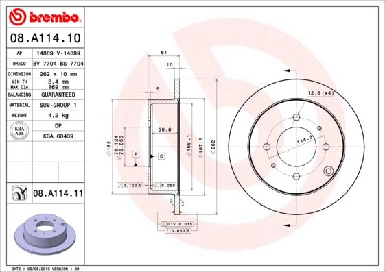 фото Тормозной диск brembo 08.a114.11