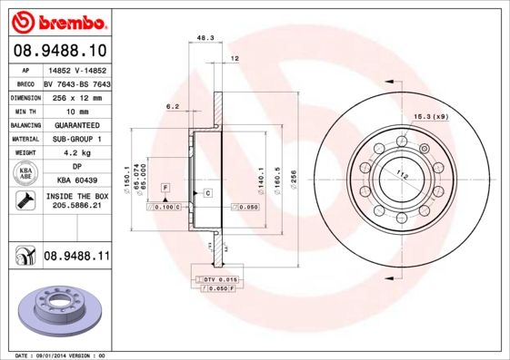 

Тормозной диск brembo 08.9488.10