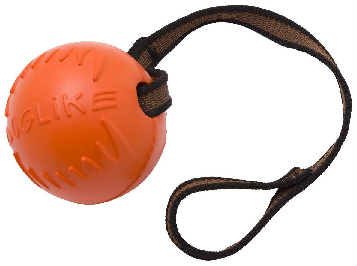 Апорт для собак DOGLIKE Мяч с лентой малый, оранжевый, 40 см