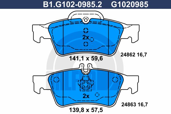

Комплект тормозных дисковых колодок GALFER B1.G102-0985.2