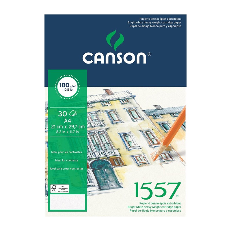 

Альбом для графики CANSON 1557, 180г/м2, 21х29.7см, Легкое зерно, склейка 30 листов