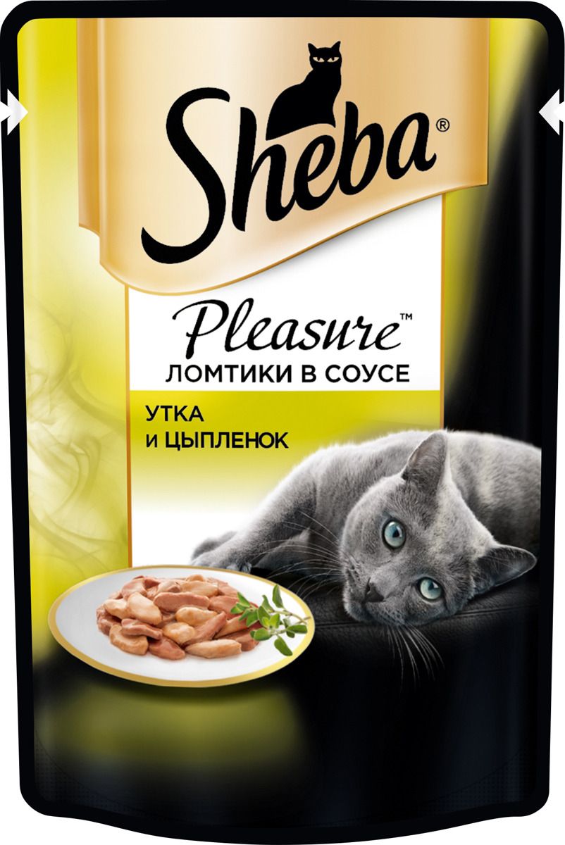 фото Влажный корм для кошек sheba pleasure ломтики из утки и цыпленка в соусе, 85г