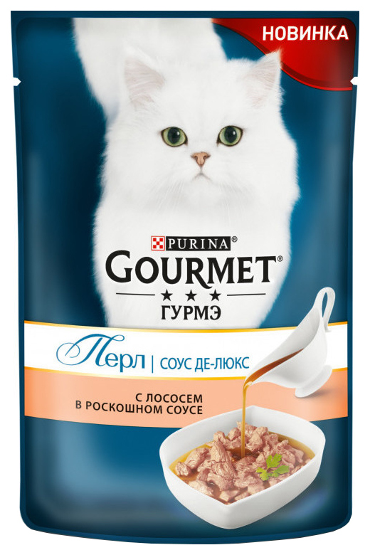 фото Влажный корм для кошек gourmet perle соус де-люкс, лосось, 85 г