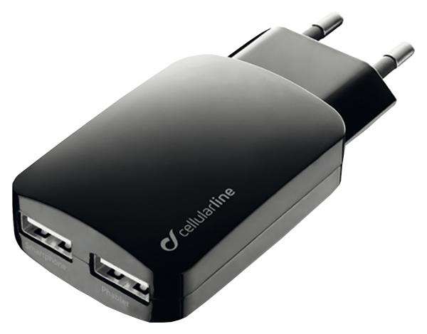 фото Сетевое зарядное устройство cellular line achusbmobiledual3a, 2xusb, 3,1 a, black