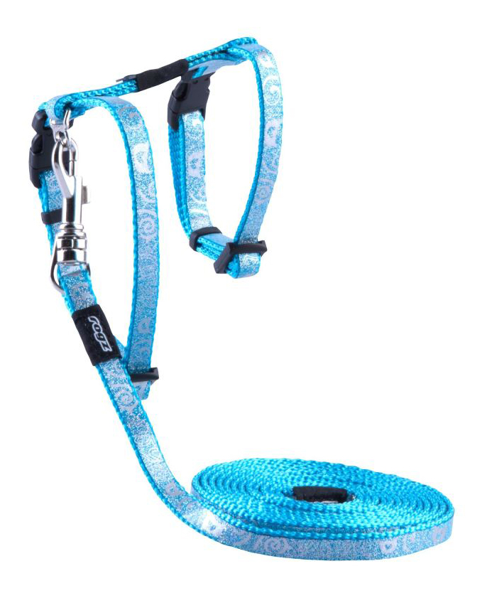 

Шлейка с поводком для кошек Rogz SparkleCat XS-8мм 1,8 м, Голубой, SparkleCat