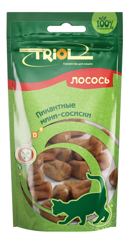 Лакомство для кошек Triol Пикантные мини-сосиски, лосось, 50 г