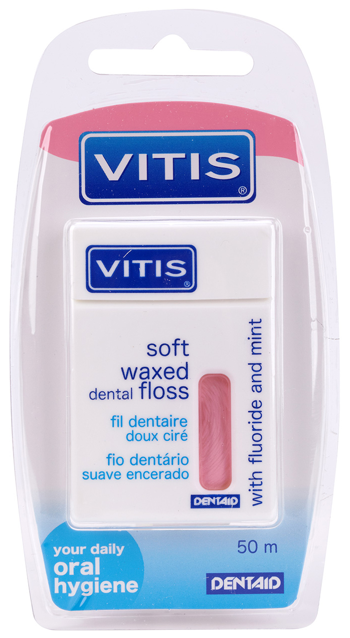 Зубная нить Dentaid Vitis Waxed Dental Floss 50 м biorepair non waxed expanding floss расширяющаяся зубная нить без воска для чувствительных десен