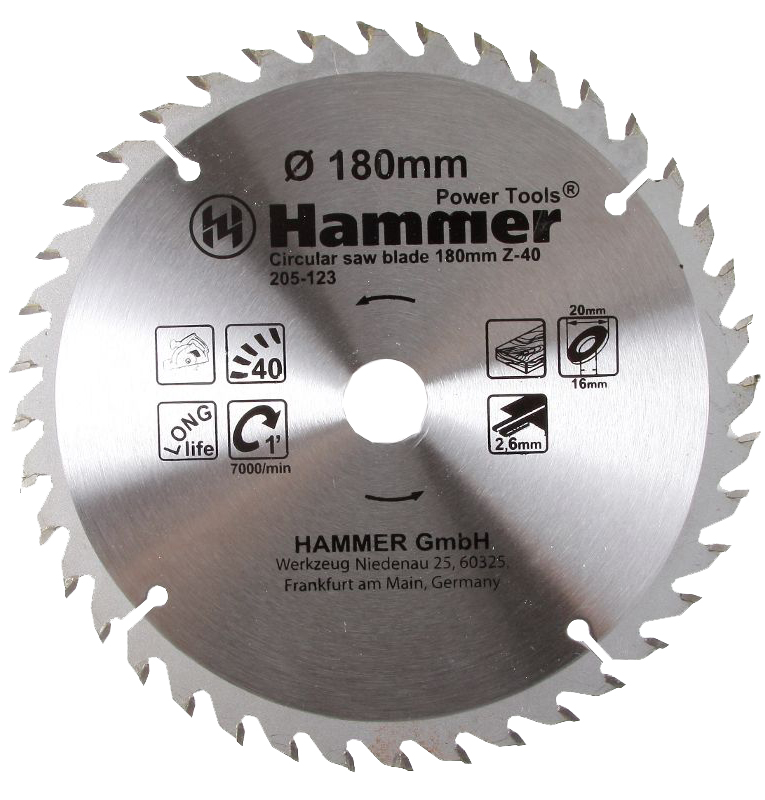 фото Пильный диск hammer flex 205-123 csb wd 180мм*40*20/16мм по дереву 38351