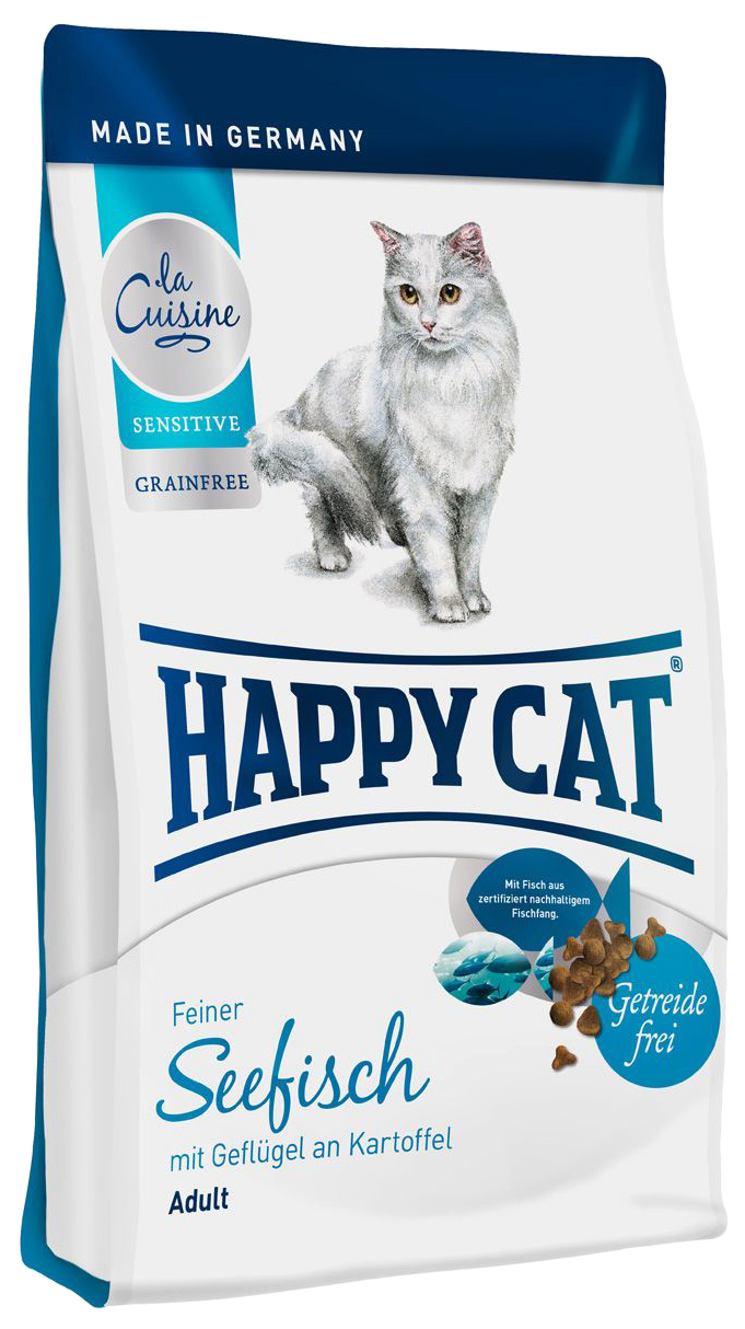 фото Сухой корм для кошек happy cat la cuisine, морская рыба, птица и картофель, 0,3кг