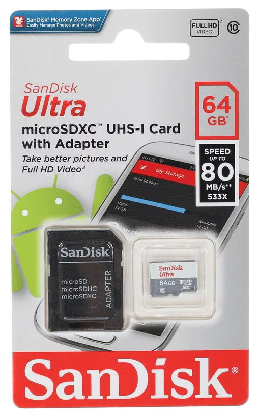 

Карта памяти Sandisk Micro SDXC SDSQUNS-064G-GN3MA 64GB, SDSQUNS-064G-GN3MA