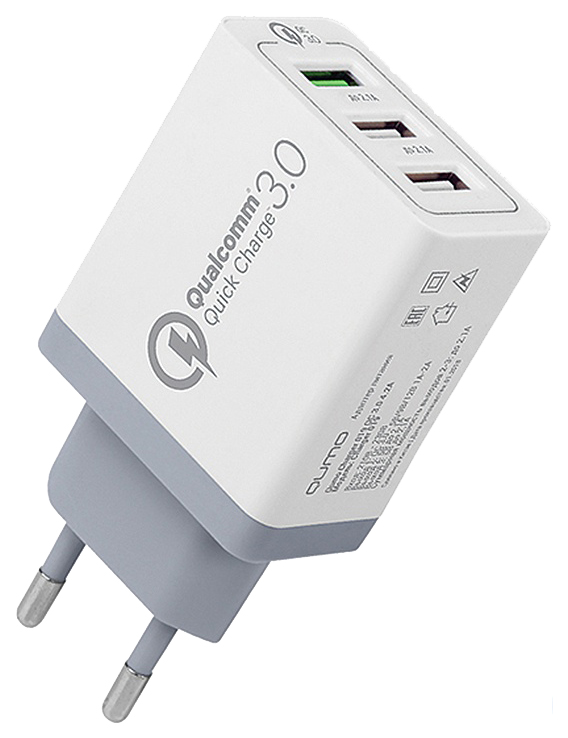 

Сетевое зарядное устройство QUMO Quick Charge, 3 USB, 2,1 A, white, Quick Charge