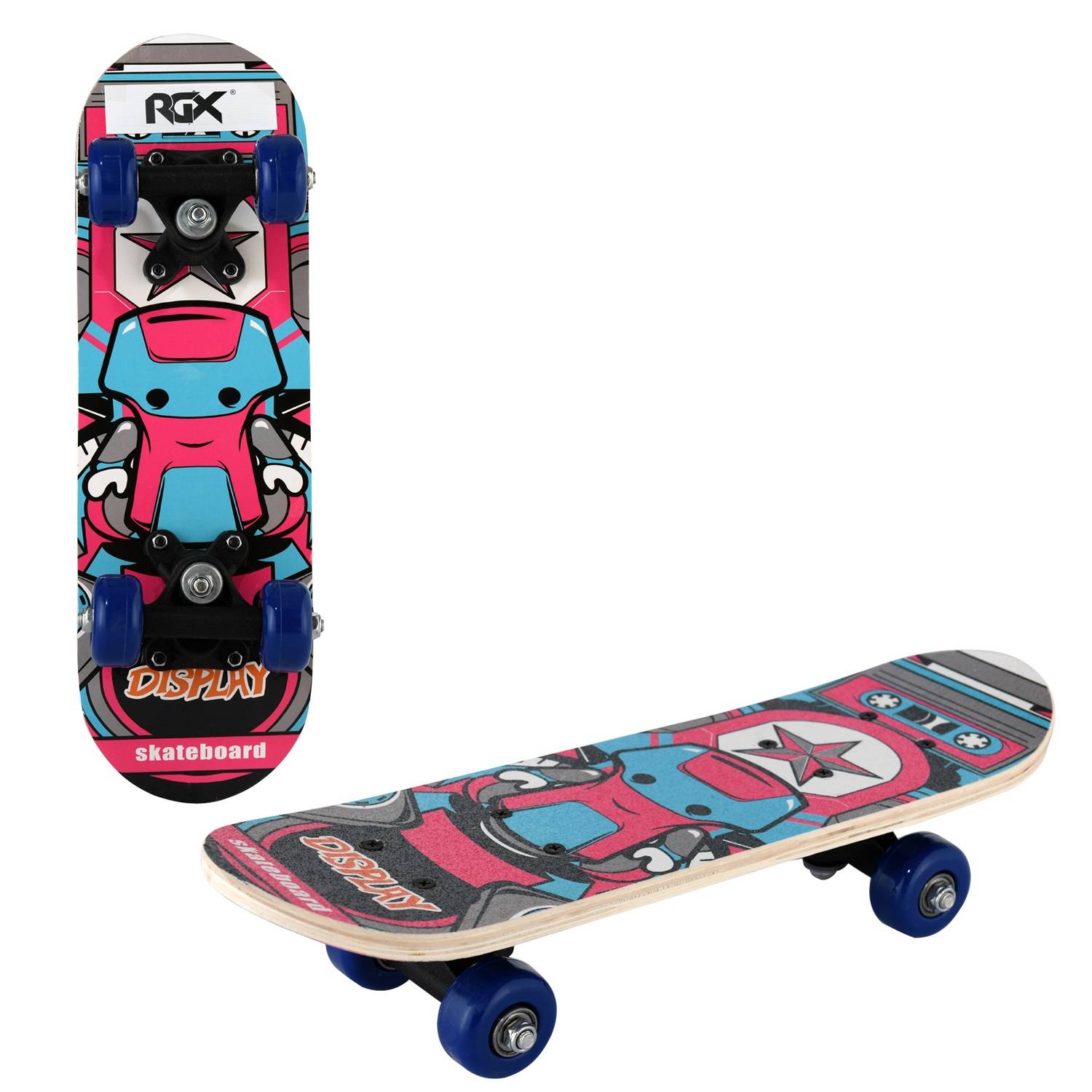 Скейтборд RGX Small 43,18х13 см, красный/голубой/серый