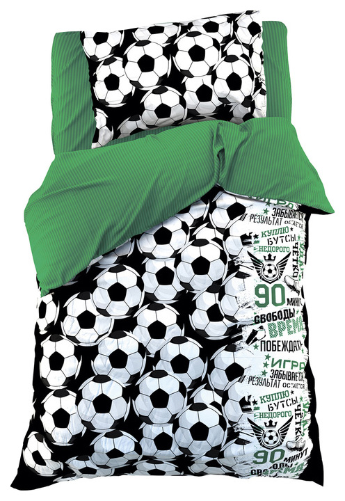 фото Комплект постельного белья этель футбольный мяч полуторный зеленый