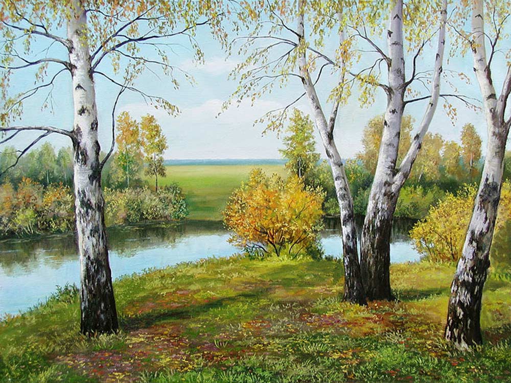 

Алмазная вышивка Яркие Грани Берёзки, 67x50 см, Берёзки