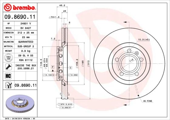 фото Тормозной диск brembo 09.8690.11