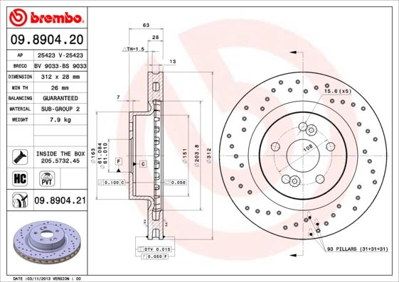 

Тормозной диск brembo 09.8904.21