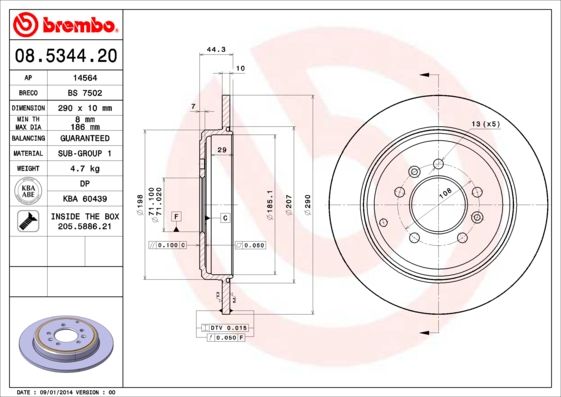 

Тормозной диск brembo 08.5344.20